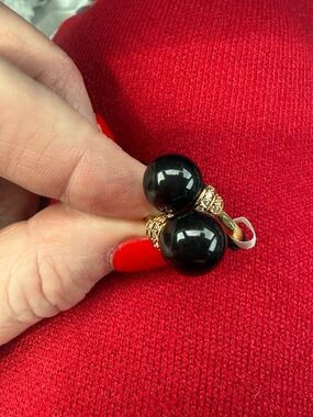 Black Bead Statement Ring with Gold Accents